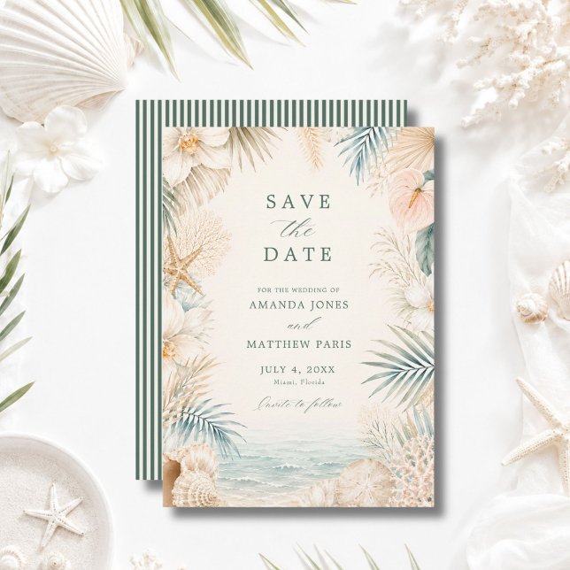 Elegante Strandhochzeit mit Küstenstreifen  Save The Date (Von Creator hochgeladen)