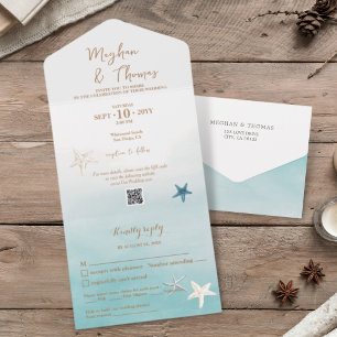 Elegante Strandhochzeit mit QR-Code RSVP All In One Einladung