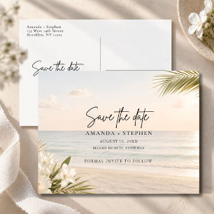 Elegante Strandhochzeit Save the Date Ankündigungspostkarte