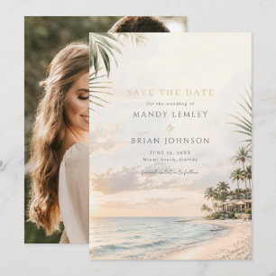 Elegante Strandresort Zielhochzeit Foto Save The Date
