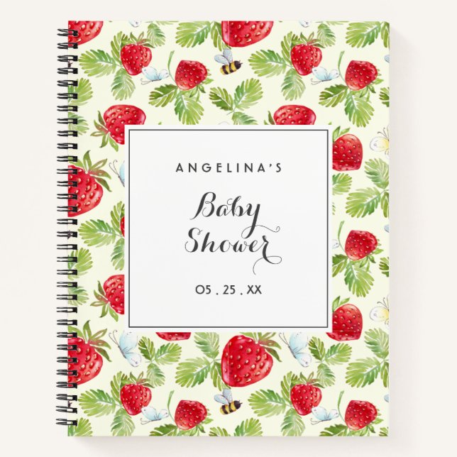 Elegante Strawberry Baby Shower Gift List Notizbuch (Vorderseite)