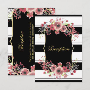 Elegante Streifen-Blumen-Aquarell-Empfang Einladung