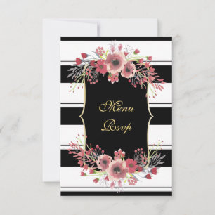 Elegante Streifen-Blumen-Aquarell-Menü-RSVP RSVP Karte