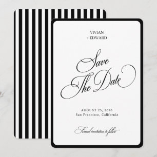 Elegante Streifen Border Schwarz-Weiß-Hochzeit Save The Date