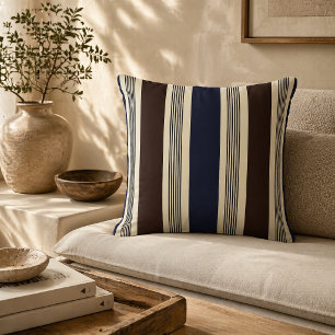 Elegante Streifen-Cabana-Optik Navy Blau Braun Kissen
