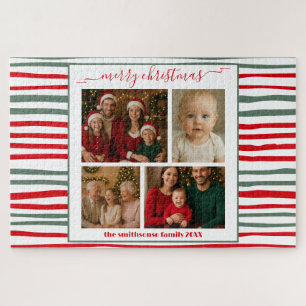 Elegante Streifen Familien Foto frohe Weihnachten Puzzle