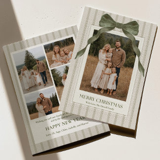 Elegante Streifen-Familienfoto-Weihnachtskarte Feiertagskarte