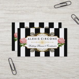 Elegante Streifen Gold-Hortensien-Hochzeitsplane Visitenkarte