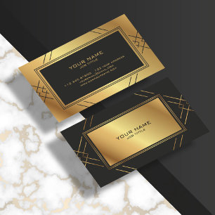 Elegante Streifen Monogramm goldenes und schwarzes Visitenkarte