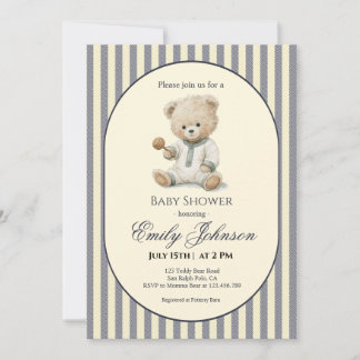 Elegante Streifen-Teddybär-Einladung zur Babyparty Einladung