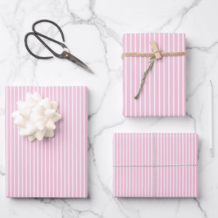 Elegante Streifen Weiß - Hellrosa  Geschenkpapier Set