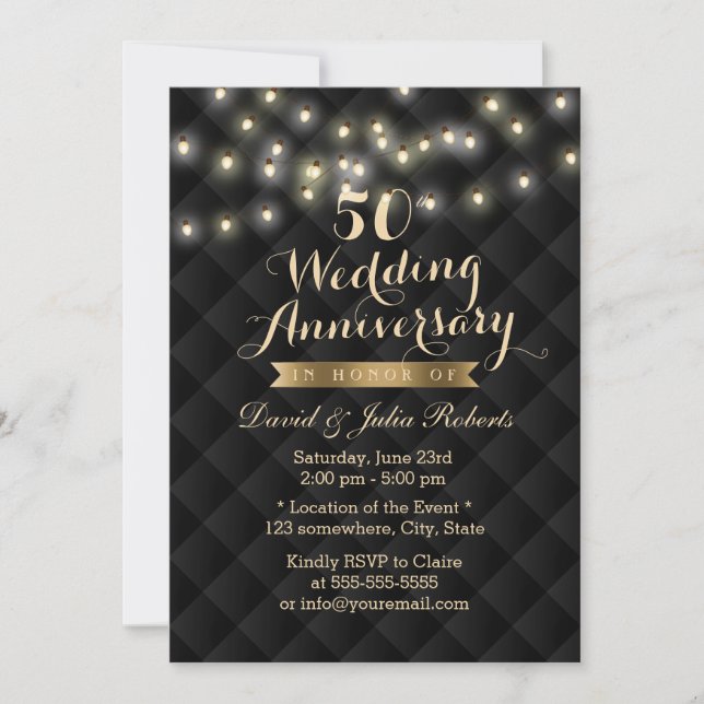 Elegante String Lights 50. Hochzeitstag Einladung (Vorderseite)