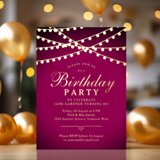 Elegante String Lights 60. Geburtstagsparty Folie Einladungspostkarte