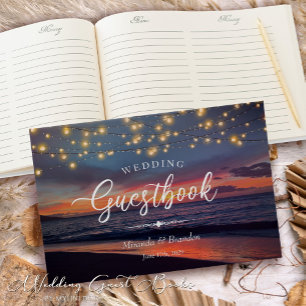 Elegante String Lights Summer Sunset Beach Wedding Gästebuch