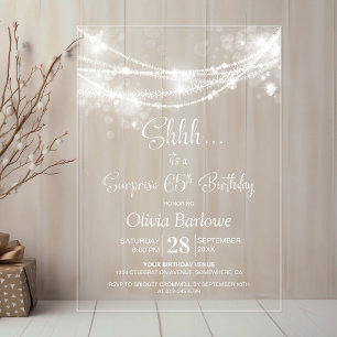 Elegante String Lights Überraschung 65. Geburtstag Acryleinladungen