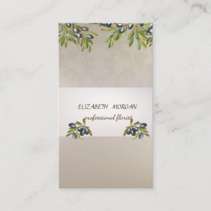 Elegante Stripe Watercolor Olive Branches Visitenkarte