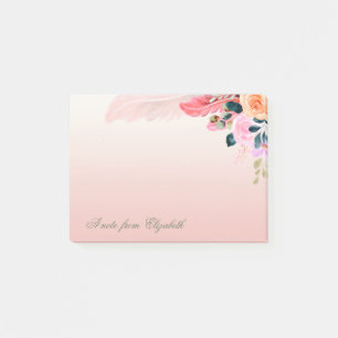 Elegante Stylische Mädchenhafte Aquarell Blumen Fe Post-it Klebezettel