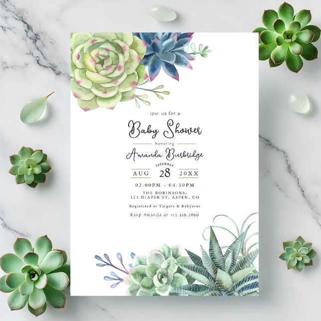 Elegante Succulent Baby Shower Einladung (Succulent Baby Shower Invitation)