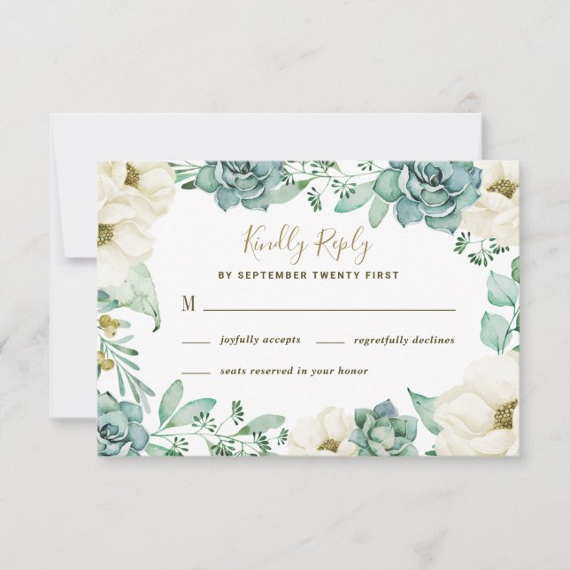 Elegante Succulent Watercolor Wedding RSVP Cards Karte (Vorderseite)