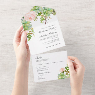 Elegante Sukkulente Rose Garden Boho Wedding All In One Einladung