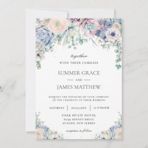 Elegante Sukkulenten Blush Blumengrün Hochzeit Einladung