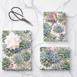Elegante Sukkulenten- und Kaktuspflanze im Wasserc Geschenkpapier Set