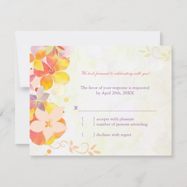 Elegante Summer Blume Wedding RSVP Einladung (Vorderseite)