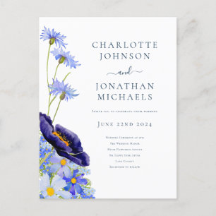 Elegante Summer Floral Blue Einladungspostkarte
