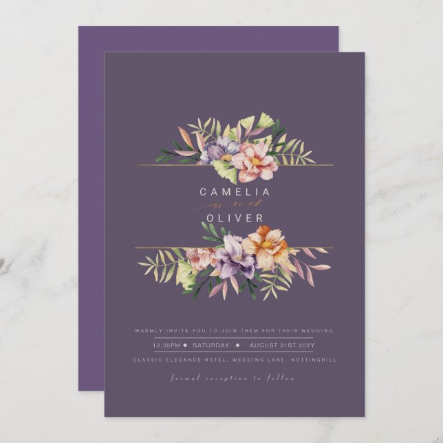 Elegante Summer Floral Wedding Einladung QR Code U (Vorne/Hinten)