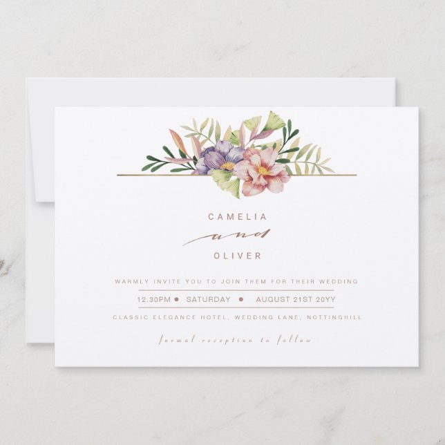 Elegante Summer Floral Wedding Einladung QR Code U (Vorderseite)