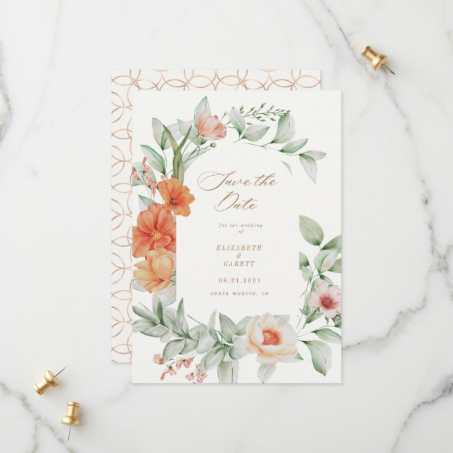 Elegante Summer Garden Floral Save the Date Card (Vorderseite/Rückseite Beispiel)