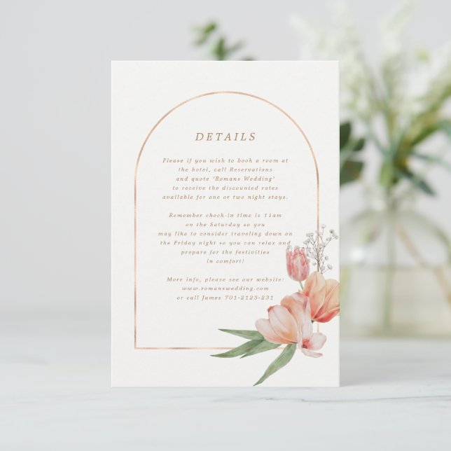 Elegante Summer Garden Floral Wedding Info Card Begleitkarte (Stehend Vorderseite)