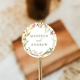 Elegante Summer Wildblume Wreath Wedding Runder Aufkleber