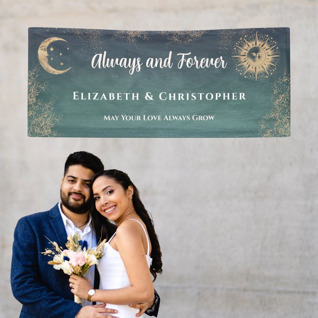 Elegante Sun Moon Gold Wedding Banner (Moon and Sun elegant banner to celebrate an engagement, wedding. Love and Always)