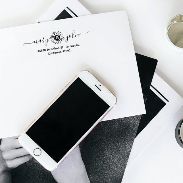 Elegante Sunflower Script Couple-Rücksendeadresse Gummistempel (Von Creator hochgeladen)