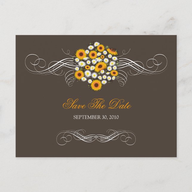 Elegante Sunflowers Daisies Bouquet Save the Date  Ankündigungspostkarte (Vorderseite)