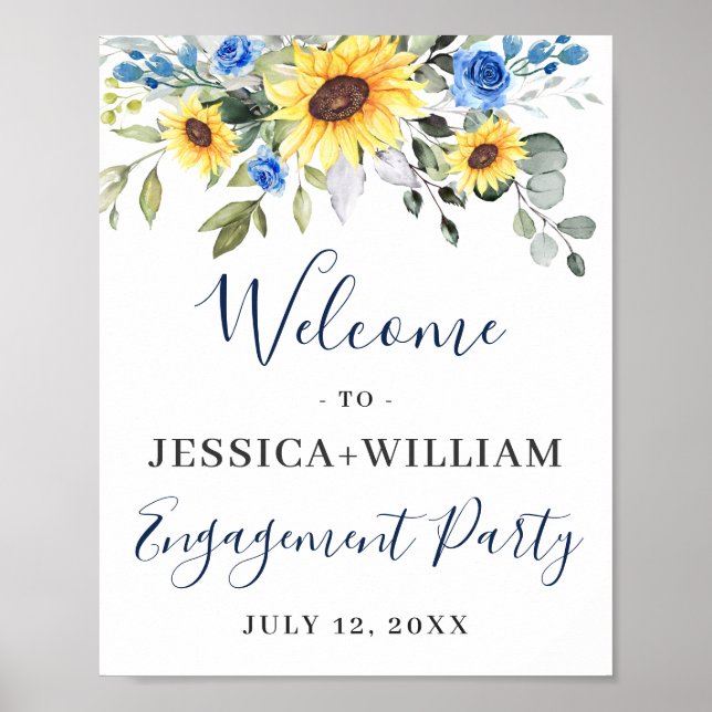 Elegante Sunflowers Eukalyptus Engagement Party Poster (Vorne)