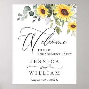 Elegante Sunflowers Eukalyptus Engagement Party Poster