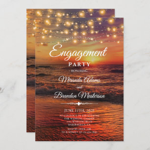 Elegante Sunset Beach Light Summer Engagement Part Einladung