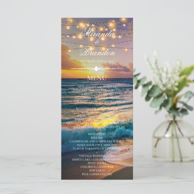 Elegante Sunset Beach Summer Wedding Card (Stehend Vorderseite)