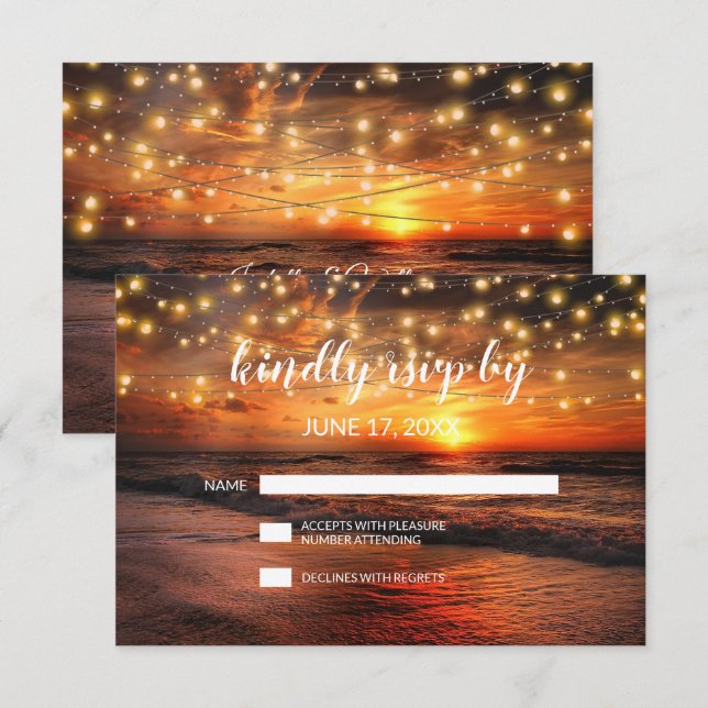 Elegante Sunset Summer Beach Wedding RSVP Card Einladung (Vorne/Hinten)