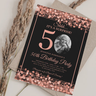 Elegante SURPRISE-Foto 50. Geburtstag Roségold Einladung
