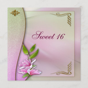 Elegante Süße 16 Rosa Magnolia Einladung