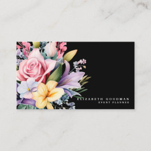 Elegante süße Blumen schwarze Visitenkarten Visitenkarte
