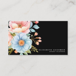 Elegante süße Blumen schwarze Visitenkarten Visitenkarte
