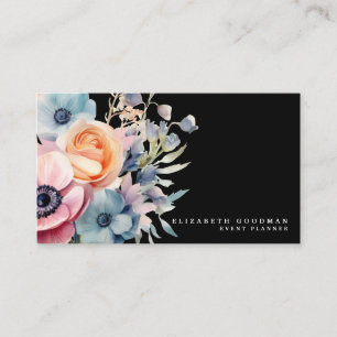 Elegante süße Blumen schwarze Visitenkarten Visitenkarte