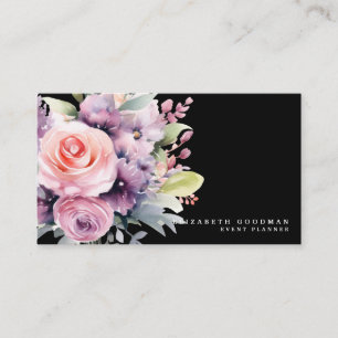 Elegante süße Blumen schwarze Visitenkarten Visitenkarte