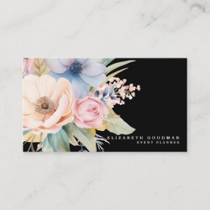 Elegante süße Blumen schwarze Visitenkarten Visitenkarte