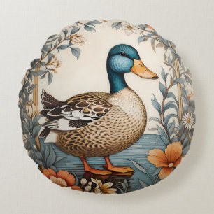 Elegante süße fette Ente Vintage-Blumenmuster Rundes Kissen