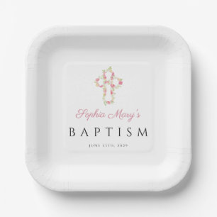 Elegante Süße Florale Kreuz-Taufe Pappteller